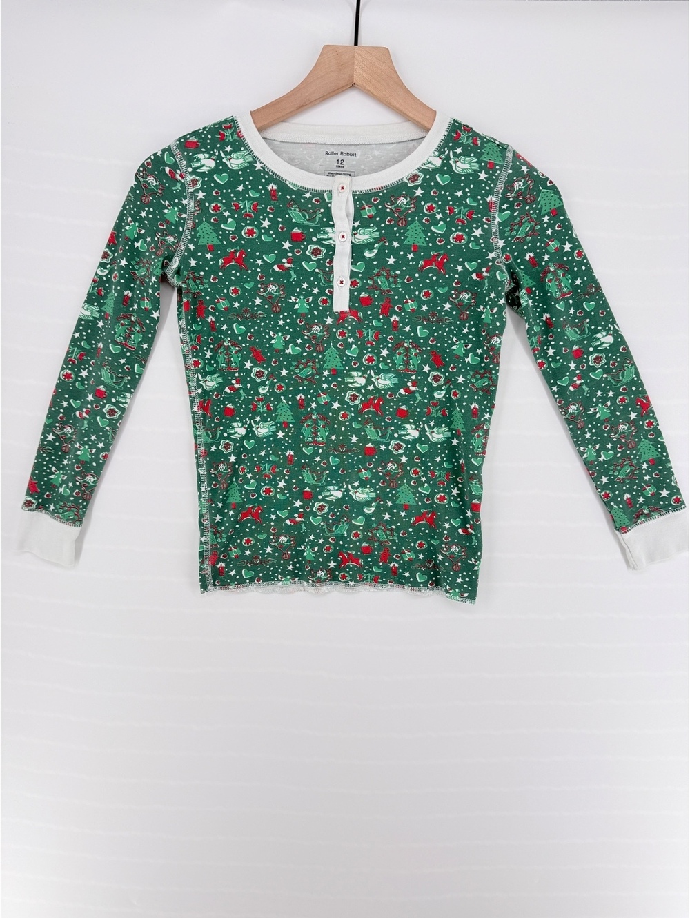 Roller Rabbit Kids 12 Christmas Pajama Set Green Monkey Holiday PJs 2 Piece
